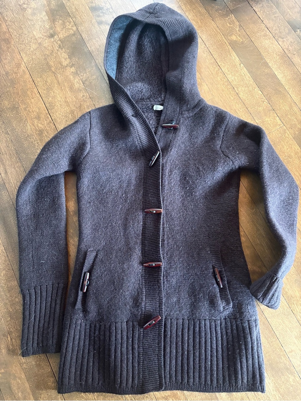 100% Wool Smartwool Hooded Toggle Coatigan - Dark Brown - Picture 10 of 10